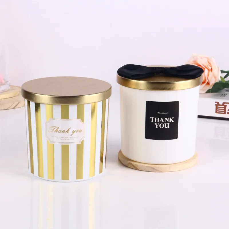Luxury Customized Colored White 14oz Glass Candle Jars With Lid And Box In Bulk