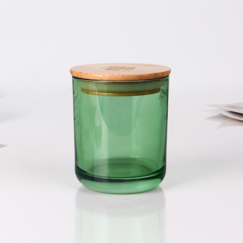 7.5oz translucent green glass candle jar with lid