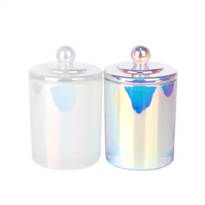 New design high quality US market 12oz pearl Iridescent Glass Candle Jar With Lid in stock