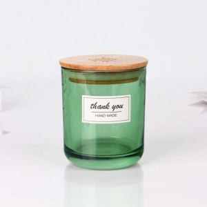 7.5oz translucent green glass candle jar with lid